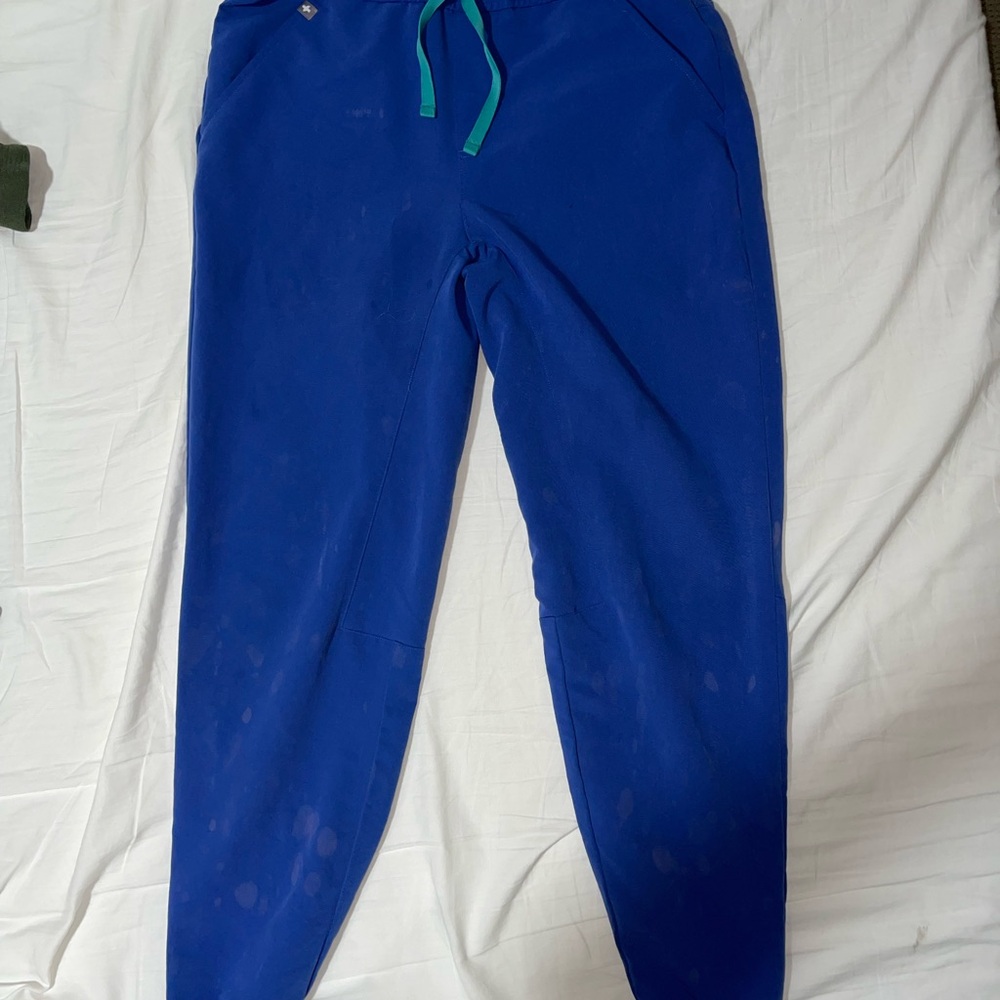 Figs Blue Jogger scrubs with Teal Drawstring